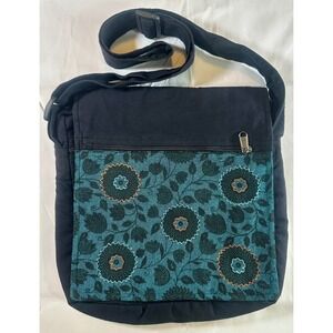 Made In Nepal Black Messenger Bag Mandala Print Sustainable Earthy Boho Chic Eco